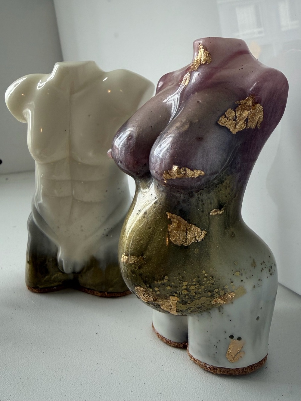 Handmade Resin Male Female Torso Sculptures Gold Leaf Body Art Figurines Set